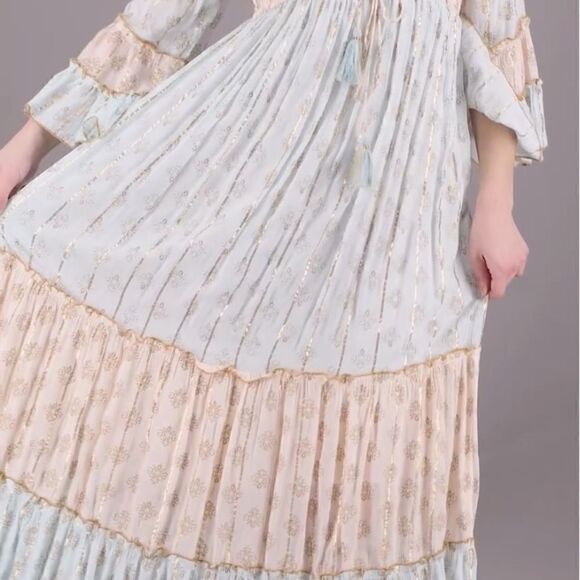 Ditsy Print Boho Beach Wedding Maxi Dress Hippie Gypsy Festival Layered Prairie - Picture 5 of 6